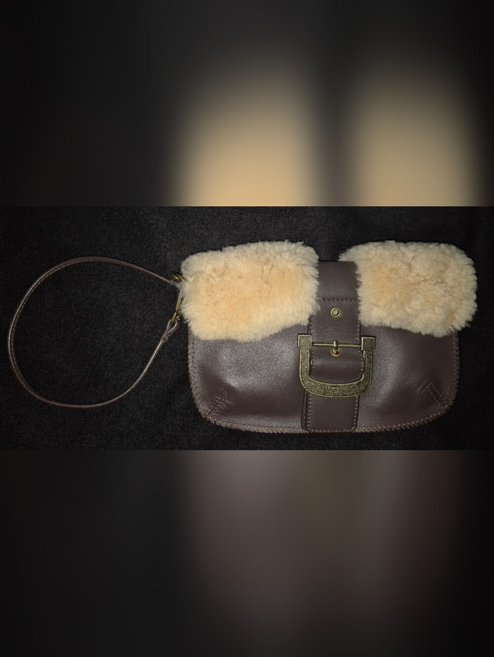 Leather Shearling Accent Clutch Wristlet - Brown - Picture 7 of 9